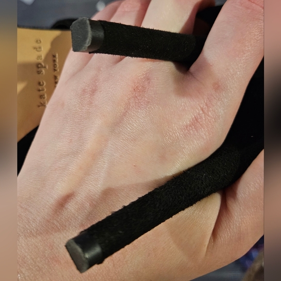 KATE SPADE ♠️ size 7 Black Suede ⚫️ cross-strap slingback open-toe stiletto 4in - Picture 6 of 8